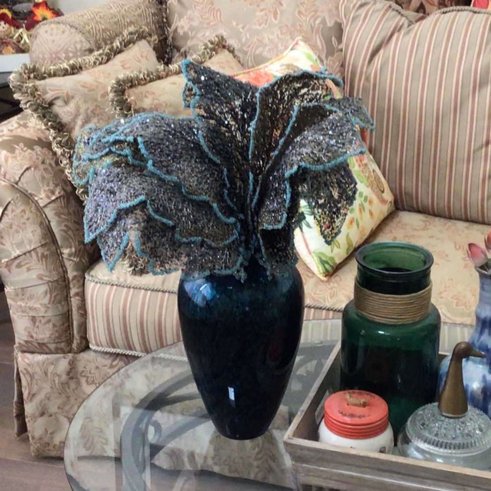 Set of 5 blue Faux Artificial Flowers Leaves - Picture 13 of 13